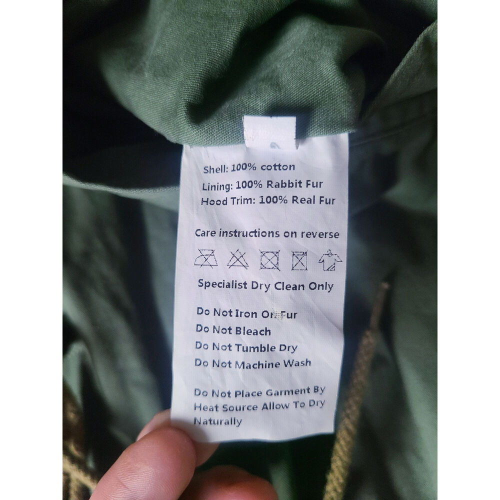 Crude x PSL Green Parka Jacket Red Rabbit Fur Size Small - Picture 6 of 7